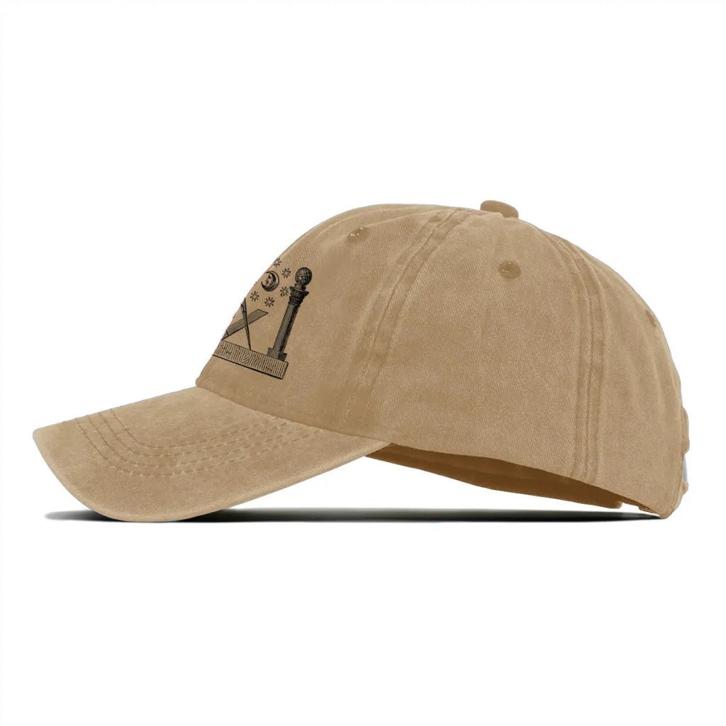Washed Denim Freemason Baseball Cap – Unisex Snapback Trucker Dad Hat - Masonic Mugs